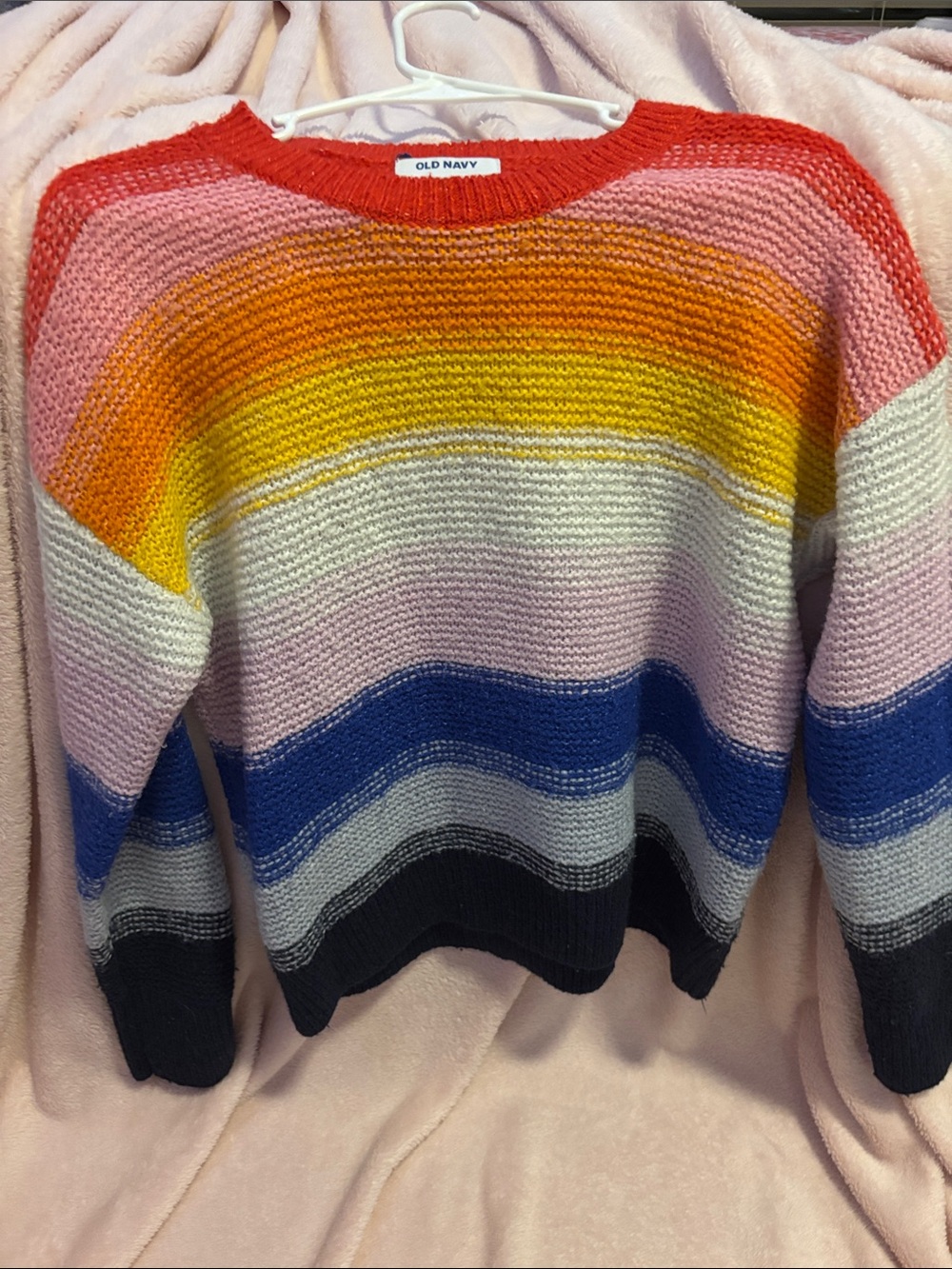 Old Navy Rainbow Stripe Crewneck Sweater - Pink, Yellow, Blue & Black